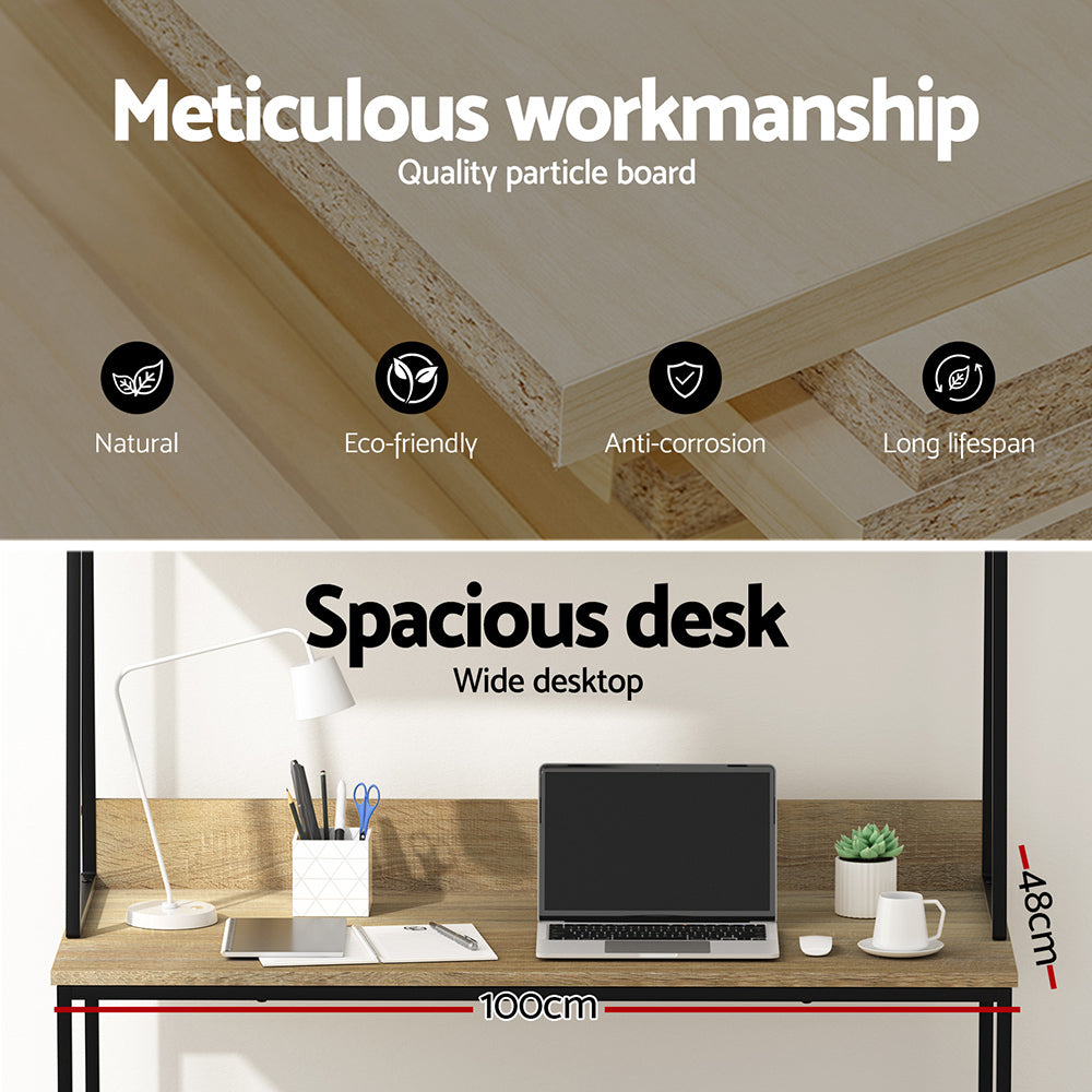 Artiss Computer Desk Bookshelf Storage 100CM Oak-Office Desks-PEROZ Accessories