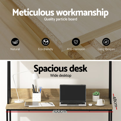 Artiss Computer Desk Bookshelf Storage 100CM Oak-Office Desks-PEROZ Accessories