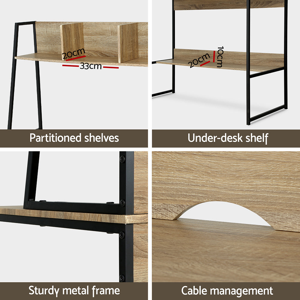 Artiss Computer Desk Bookshelf Storage 100CM Oak-Office Desks-PEROZ Accessories