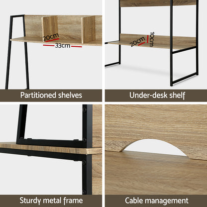 Artiss Computer Desk Bookshelf Storage 100CM Oak-Office Desks-PEROZ Accessories