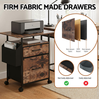 Artiss 2 Fabric Drawer File Cabinet Printer Stand Rolling File Cabinet with Side Bag-Furniture > Office > Storage Cabinets-PEROZ Accessories