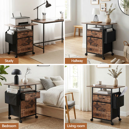 Artiss 2 Fabric Drawer File Cabinet Printer Stand Rolling File Cabinet with Side Bag-Furniture > Office > Storage Cabinets-PEROZ Accessories