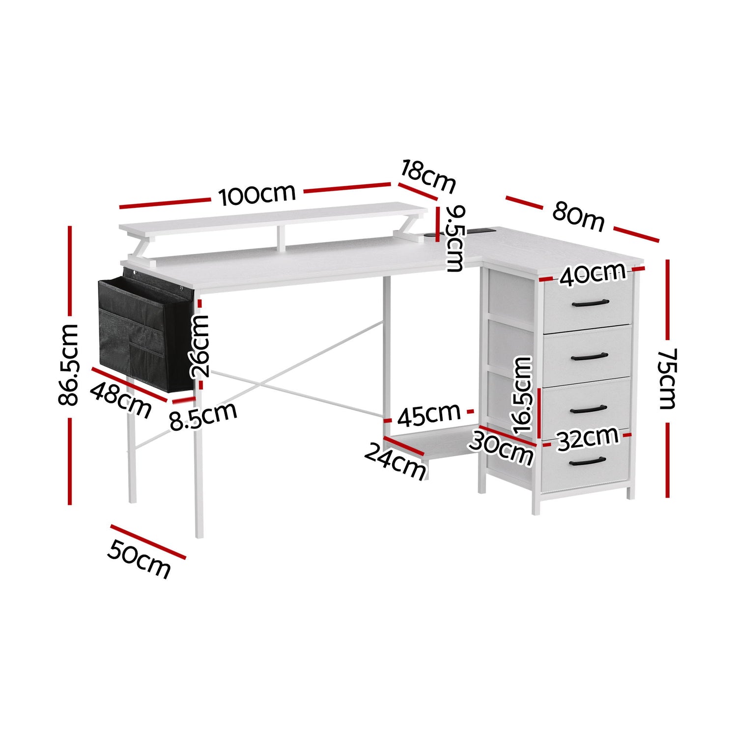 Artiss 140cm L Shaped Gaming Desk Computer Desk with LED Lights &amp; Power Outlets-Furniture > Office > Desks-PEROZ Accessories