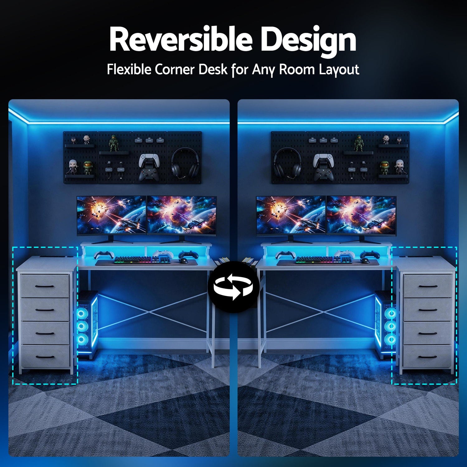 Artiss 140cm L Shaped Gaming Desk Computer Desk with LED Lights &amp; Power Outlets-Furniture > Office > Desks-PEROZ Accessories