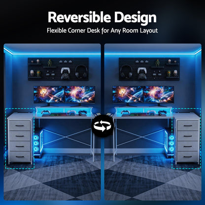 Artiss 140cm L Shaped Gaming Desk Computer Desk with LED Lights &amp; Power Outlets-Furniture > Office > Desks-PEROZ Accessories