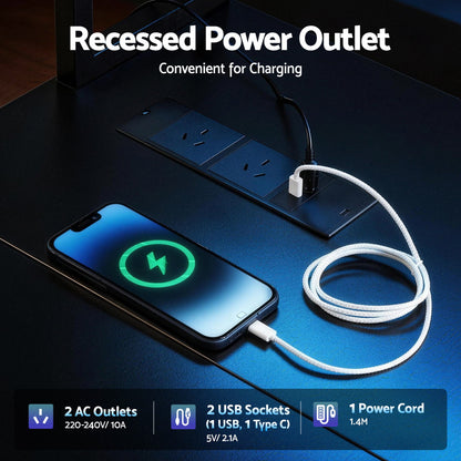 Artiss 200cm L Shaped Gaming Desk Computer Desk with LED Lights &amp; Power Outlets-Furniture > Office > Desks-PEROZ Accessories
