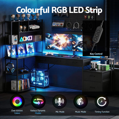 Artiss 200cm L Shaped Gaming Desk Computer Desk with LED Lights &amp; Power Outlets-Furniture > Office > Desks-PEROZ Accessories