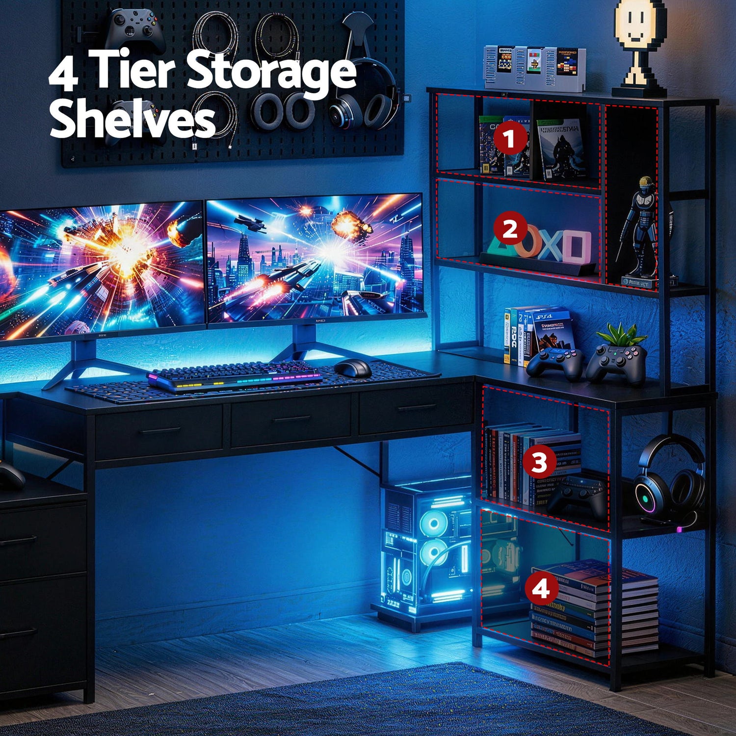 Artiss 200cm L Shaped Gaming Desk Computer Desk with LED Lights &amp; Power Outlets-Furniture > Office > Desks-PEROZ Accessories