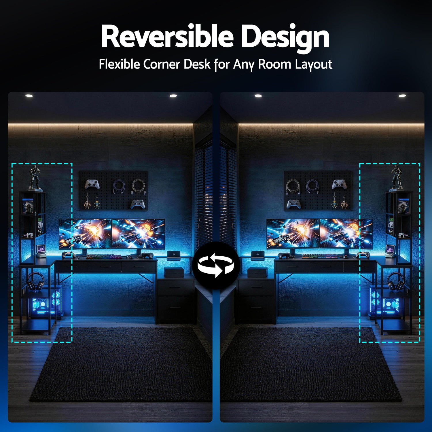 Artiss 200cm L Shaped Gaming Desk Computer Desk with LED Lights &amp; Power Outlets-Furniture > Office > Desks-PEROZ Accessories