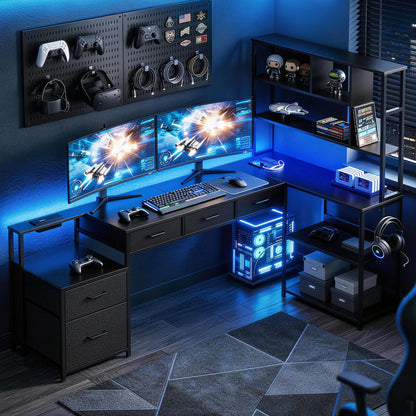 Artiss 200cm L Shaped Gaming Desk Computer Desk with LED Lights &amp; Power Outlets-Furniture > Office > Desks-PEROZ Accessories