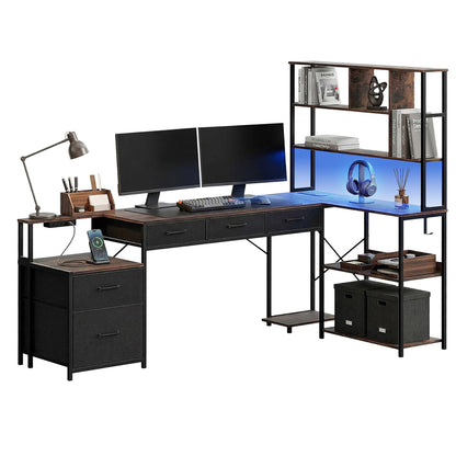 Artiss 200cm L Shaped Gaming Desk Computer Desk with LED Lights &amp; Power Outlets-Furniture > Office > Desks-PEROZ Accessories