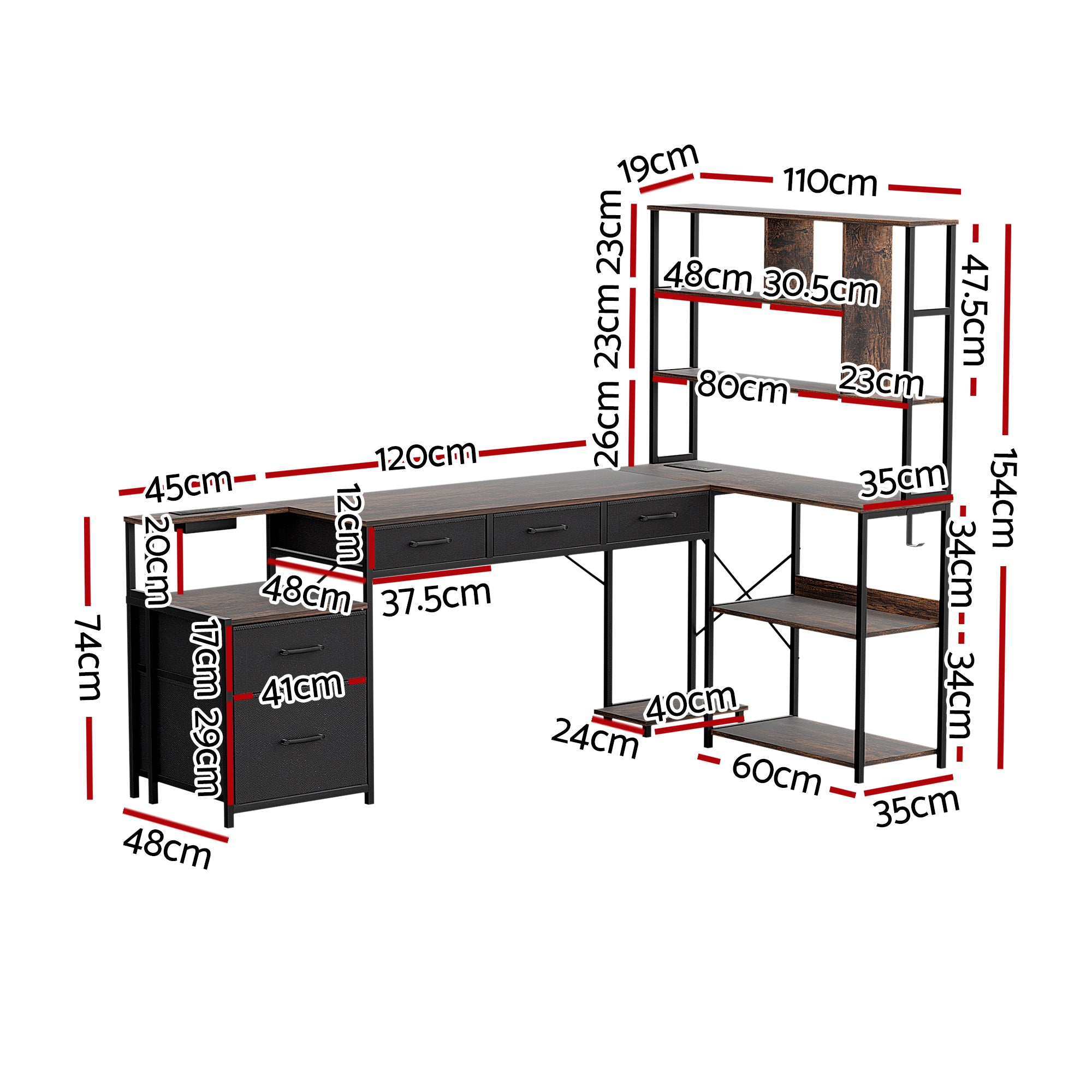 Artiss 200cm L Shaped Gaming Desk Computer Desk with LED Lights &amp; Power Outlets-Furniture > Office > Desks-PEROZ Accessories