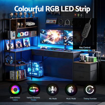 Artiss 200cm L Shaped Gaming Desk Computer Desk with LED Lights &amp; Power Outlets-Furniture > Office > Desks-PEROZ Accessories