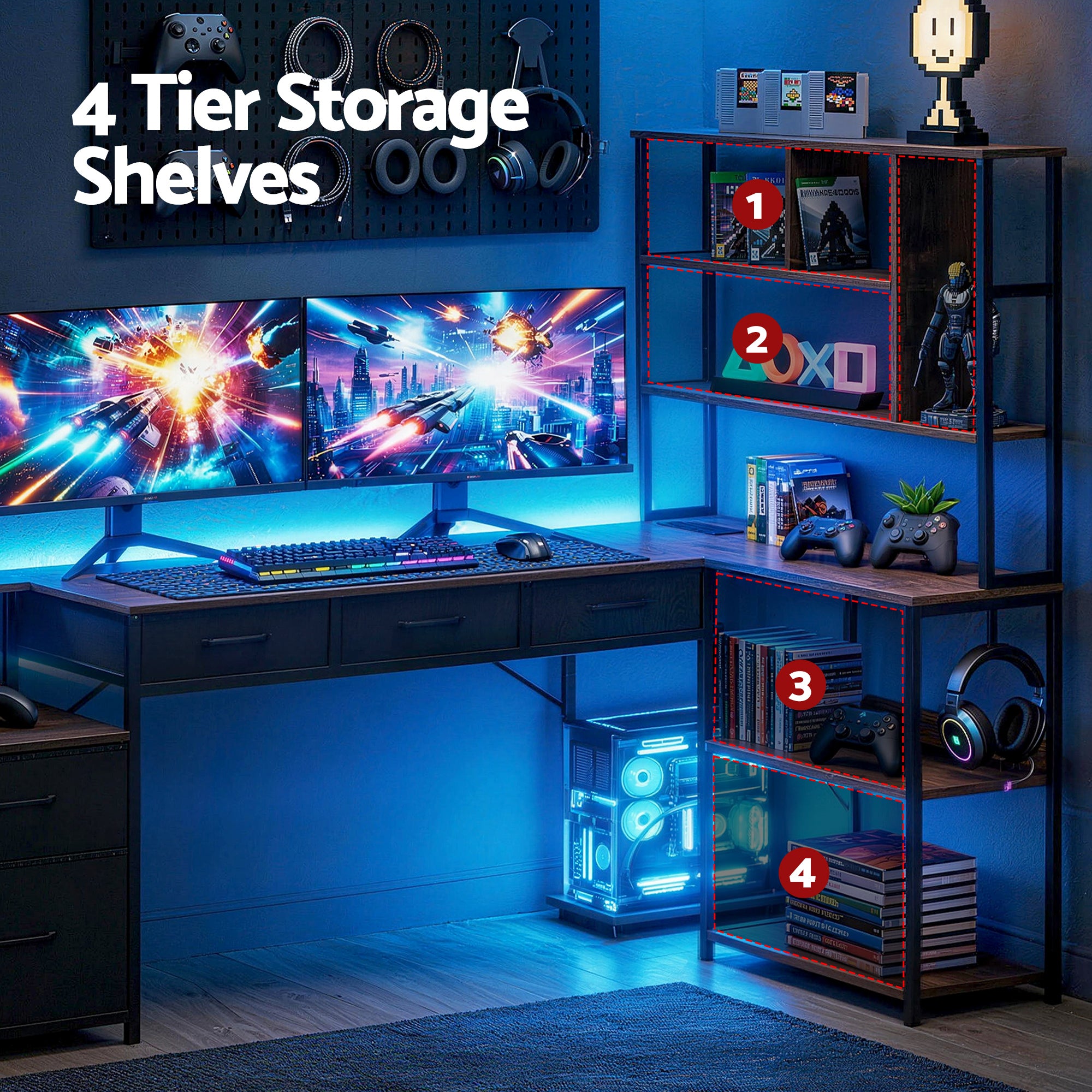 Artiss 200cm L Shaped Gaming Desk Computer Desk with LED Lights &amp; Power Outlets-Furniture > Office > Desks-PEROZ Accessories