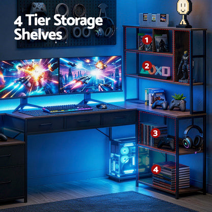 Artiss 200cm L Shaped Gaming Desk Computer Desk with LED Lights &amp; Power Outlets-Furniture > Office > Desks-PEROZ Accessories