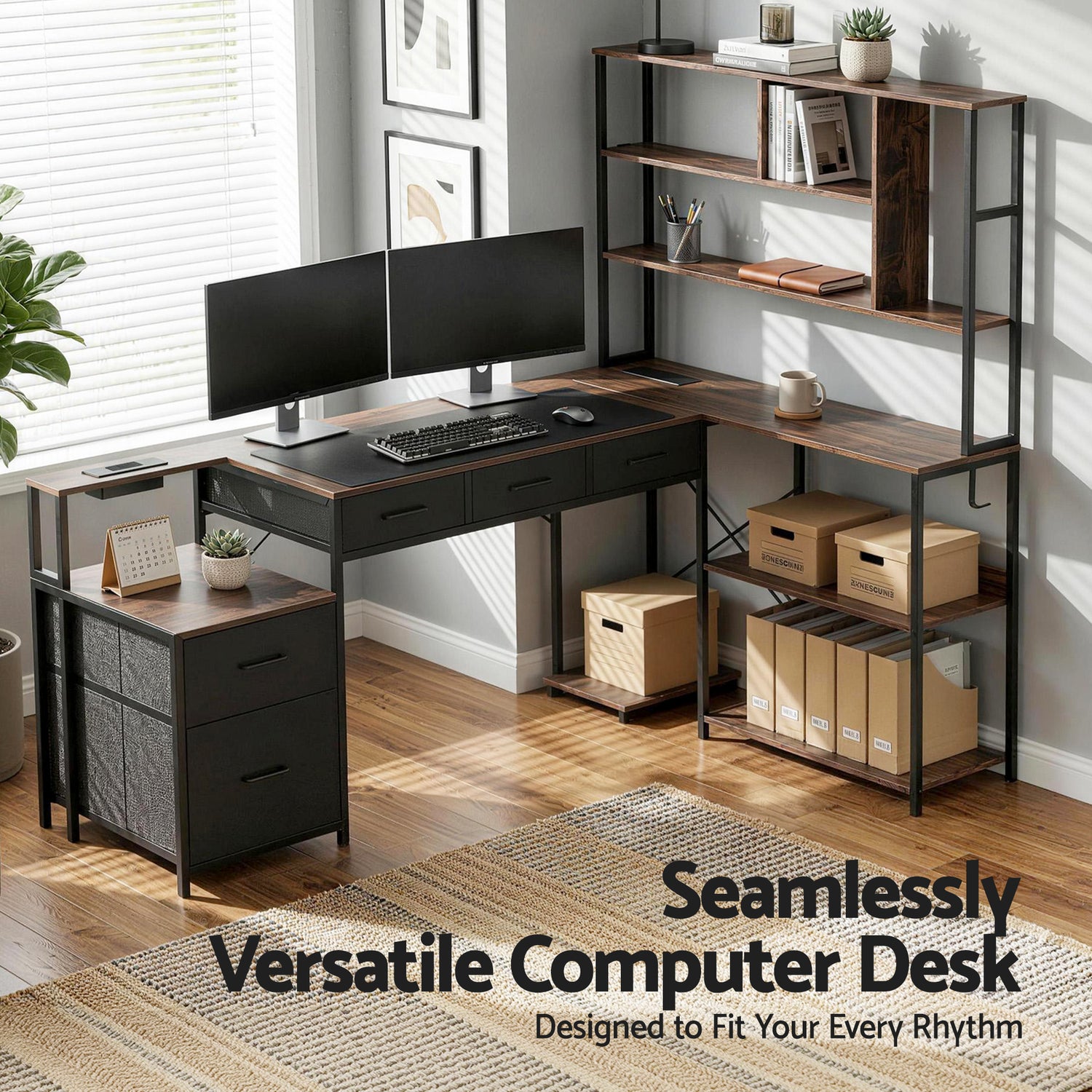 Artiss 200cm L Shaped Gaming Desk Computer Desk with LED Lights &amp; Power Outlets-Furniture > Office > Desks-PEROZ Accessories