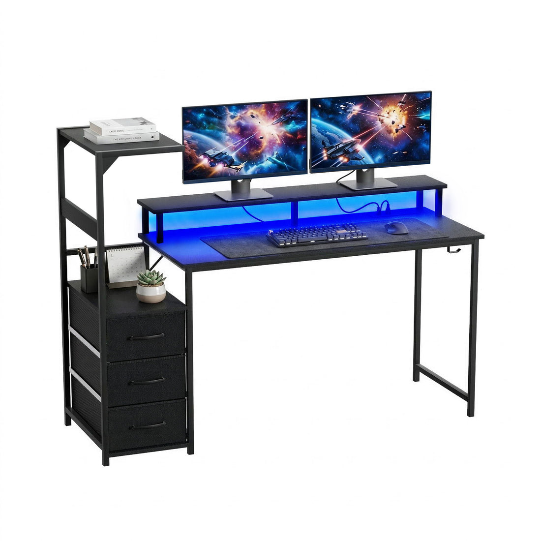 Artiss 145cm L Shaped Gaming Desk Computer Desk with LED Lights &amp; Power Outlets-Furniture > Office > Desks-PEROZ Accessories