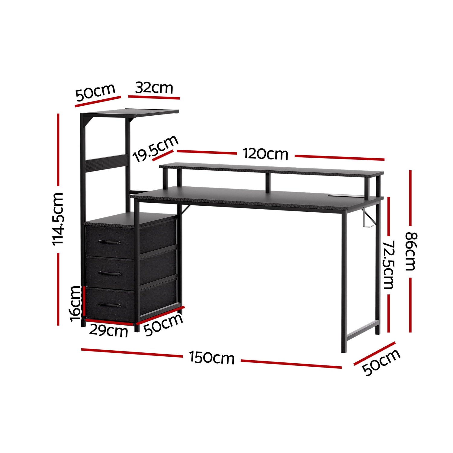 Artiss 145cm L Shaped Gaming Desk Computer Desk with LED Lights &amp; Power Outlets-Furniture > Office > Desks-PEROZ Accessories