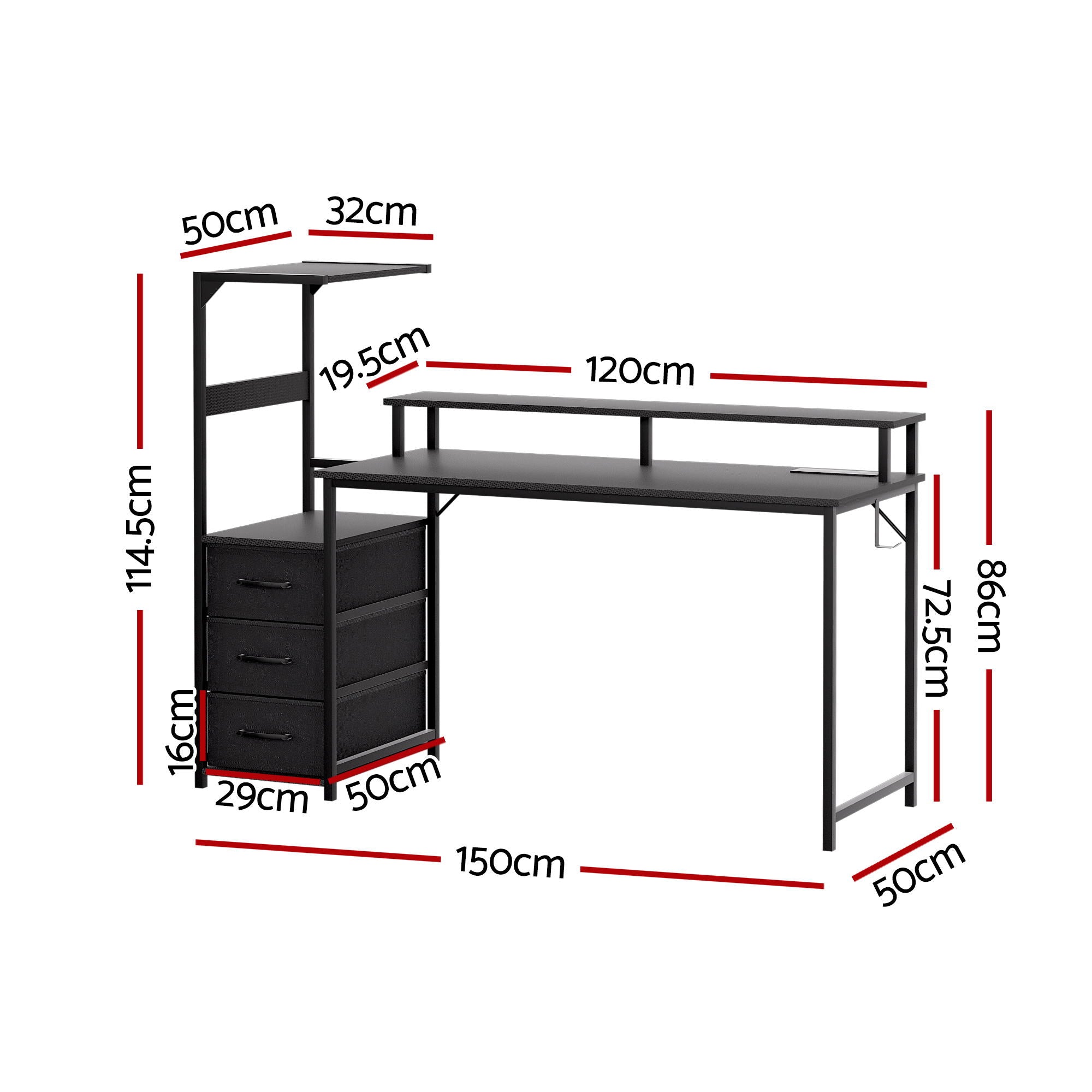 Artiss 145cm L Shaped Gaming Desk Computer Desk with LED Lights &amp; Power Outlets-Furniture > Office > Desks-PEROZ Accessories