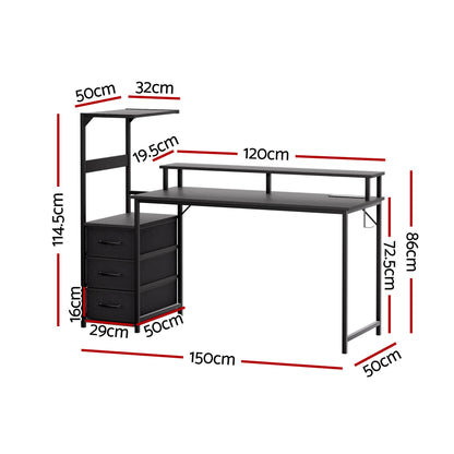 Artiss 145cm L Shaped Gaming Desk Computer Desk with LED Lights &amp; Power Outlets-Furniture > Office > Desks-PEROZ Accessories