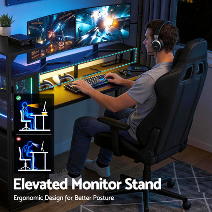 Artiss 145cm L Shaped Gaming Desk Computer Desk with LED Lights &amp; Power Outlets-Furniture > Office > Desks-PEROZ Accessories