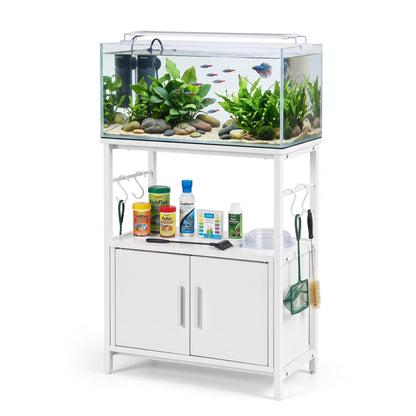 Artiss 20 Gallon Fish Tank Stand 3-Tier Aquarium Stand with Storage Cabinet and Open Shelf White-Furniture > Living Room > Bookcases &amp; Shelves-PEROZ Accessories
