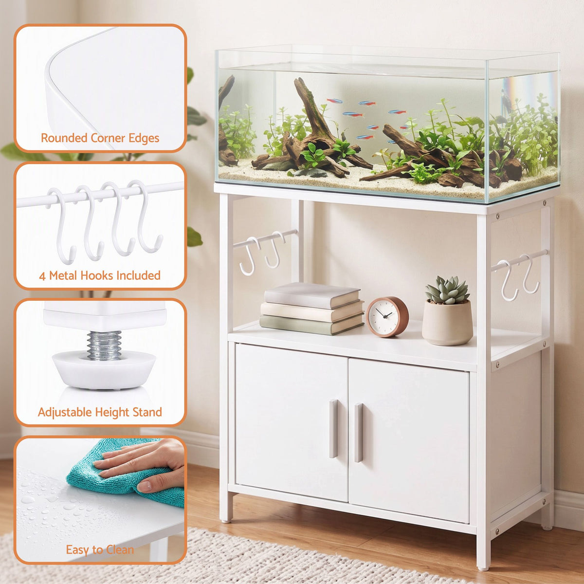 Artiss 20 Gallon Fish Tank Stand 3-Tier Aquarium Stand with Storage Cabinet and Open Shelf White-Furniture > Living Room > Bookcases &amp; Shelves-PEROZ Accessories