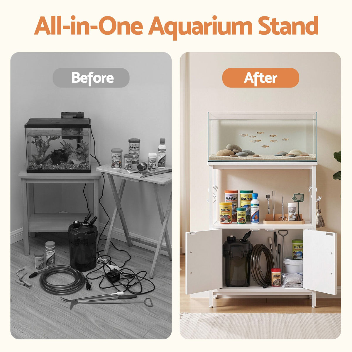 Artiss 20 Gallon Fish Tank Stand 3-Tier Aquarium Stand with Storage Cabinet and Open Shelf White-Furniture > Living Room > Bookcases &amp; Shelves-PEROZ Accessories
