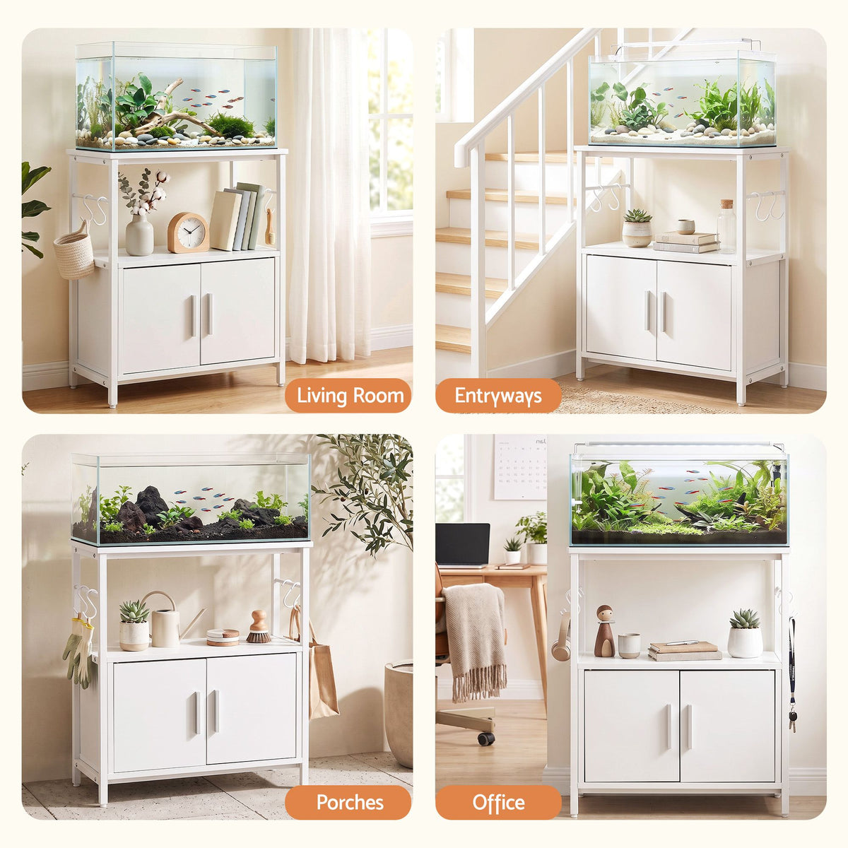 Artiss 20 Gallon Fish Tank Stand 3-Tier Aquarium Stand with Storage Cabinet and Open Shelf White-Furniture > Living Room > Bookcases &amp; Shelves-PEROZ Accessories