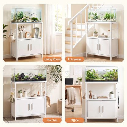 Artiss 20 Gallon Fish Tank Stand 3-Tier Aquarium Stand with Storage Cabinet and Open Shelf White-Furniture > Living Room > Bookcases &amp; Shelves-PEROZ Accessories