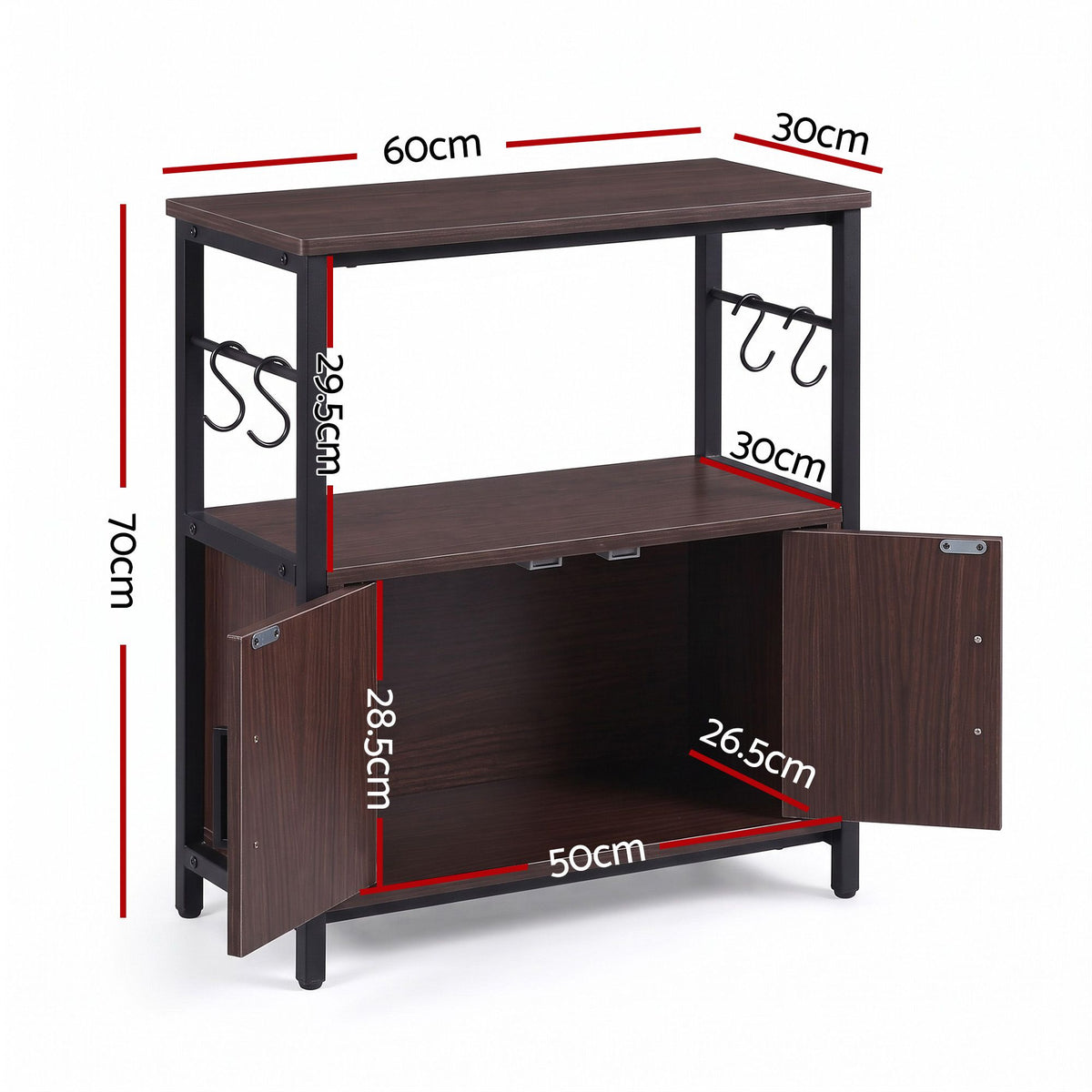 Artiss 20 Gallon Fish Tank Stand 3-Tier Aquarium Stand with Storage Cabinet and Open Shelf Walnut-Furniture > Living Room > Bookcases &amp; Shelves-PEROZ Accessories