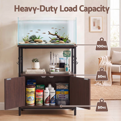 Artiss 20 Gallon Fish Tank Stand 3-Tier Aquarium Stand with Storage Cabinet and Open Shelf Walnut-Furniture > Living Room > Bookcases &amp; Shelves-PEROZ Accessories