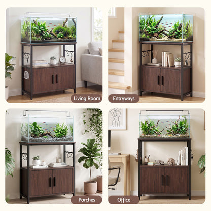 Artiss 20 Gallon Fish Tank Stand 3-Tier Aquarium Stand with Storage Cabinet and Open Shelf Walnut-Furniture > Living Room > Bookcases &amp; Shelves-PEROZ Accessories