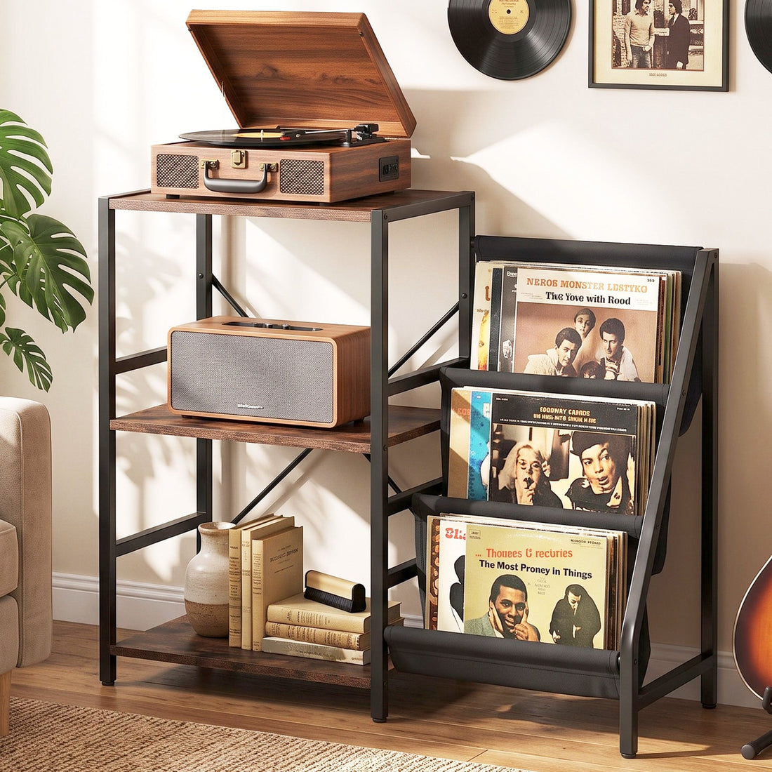 Artiss Record Player Stand with 3-Tier Vinyl Record Storage Turntable Stand-Furniture > Living Room > Bookcases &amp; Shelves-PEROZ Accessories