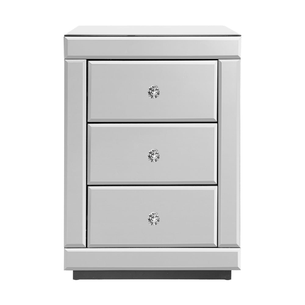 Artiss Set of 2 Bedside Table 3 Drawers Mirrored Glass - PRESIA Silver-Bedside Tables-PEROZ Accessories