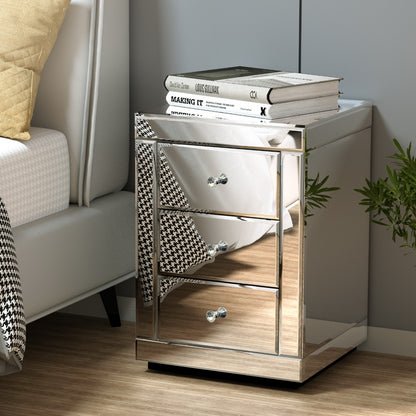 Artiss Set of 2 Bedside Table 3 Drawers Mirrored Glass - PRESIA Silver-Bedside Tables-PEROZ Accessories