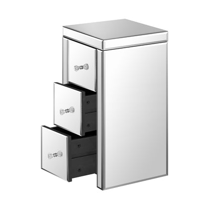 Oikiture Bedside Table, 3 Drawers Mirrored Nightstand Bedroom Storage Cabiner End Table-BedSide Tabless-PEROZ Accessories