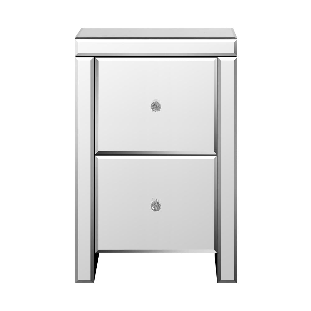 Oikiture Mirrored Bedside Table with 2 Drawers Home Storage Cabiner Nightstand End Table-BedSide Tabless-PEROZ Accessories