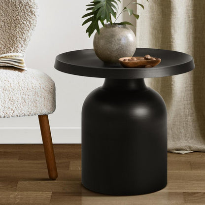 Oikiture Coffee Table Round End Table Side Table Black-Side Tables-PEROZ Accessories