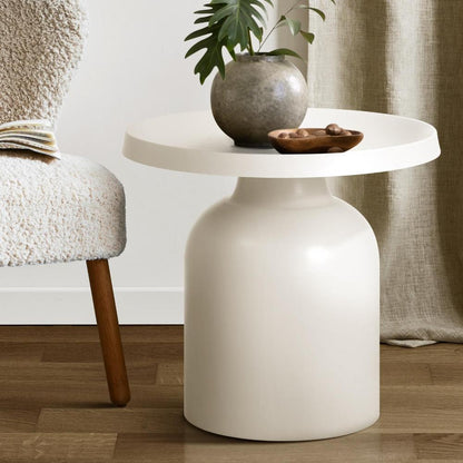 Oikiture Coffee Table Round End Table Side Table White-Side Tables-PEROZ Accessories