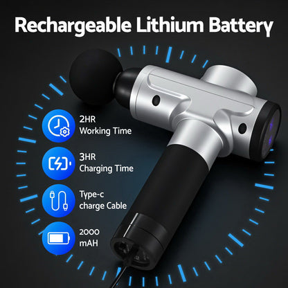 Everfit Massage Gun 30 Speed 6 Heads Vibration Muscle Massager Chargeable Silver-Health &amp; Beauty &gt; Massage &amp; Relaxation &gt; Massagers-PEROZ Accessories