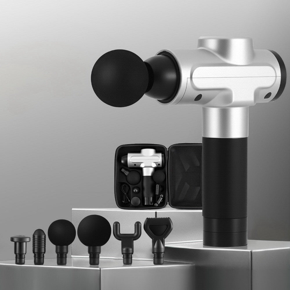 Everfit Massage Gun 30 Speed 6 Heads Vibration Muscle Massager Chargeable Silver-Health &amp; Beauty &gt; Massage &amp; Relaxation &gt; Massagers-PEROZ Accessories