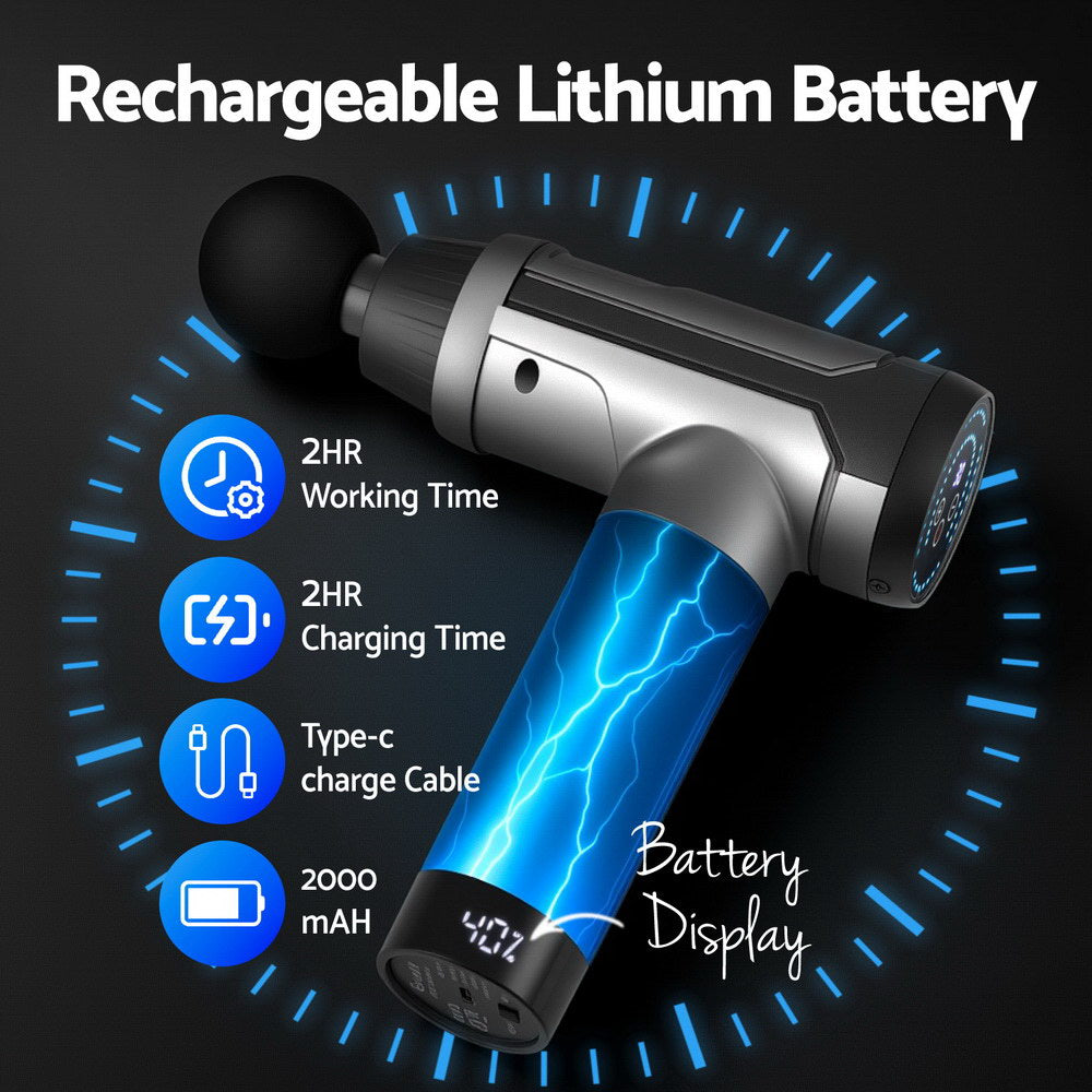 Everfit Massage Gun 30 Speed 6 Heads Vibration Muscle Massager Chargeable Black-Health &amp; Beauty &gt; Massage &amp; Relaxation &gt; Massagers-PEROZ Accessories