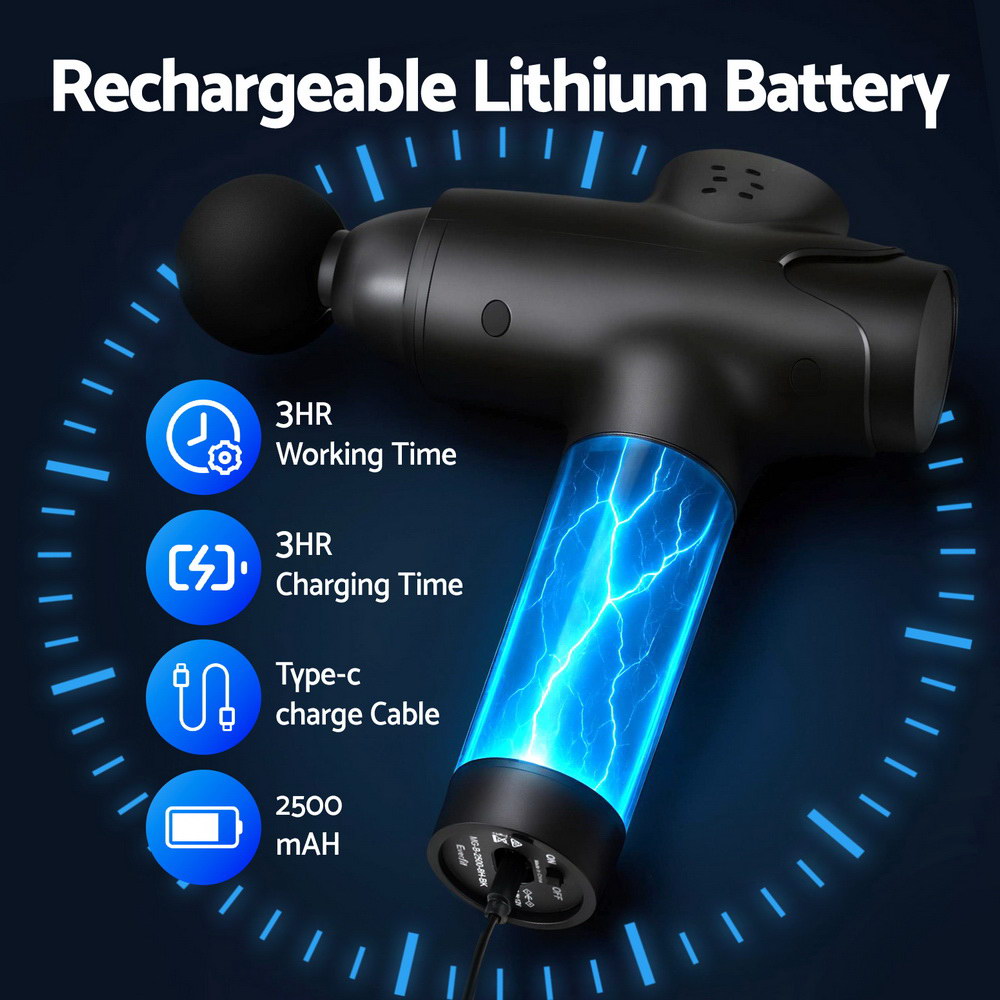 Everfit Massage Gun 30 Speed 8 Heads Vibration Muscle Massager Chargeable Black-Health &amp; Beauty &gt; Massage &amp; Relaxation &gt; Massagers-PEROZ Accessories