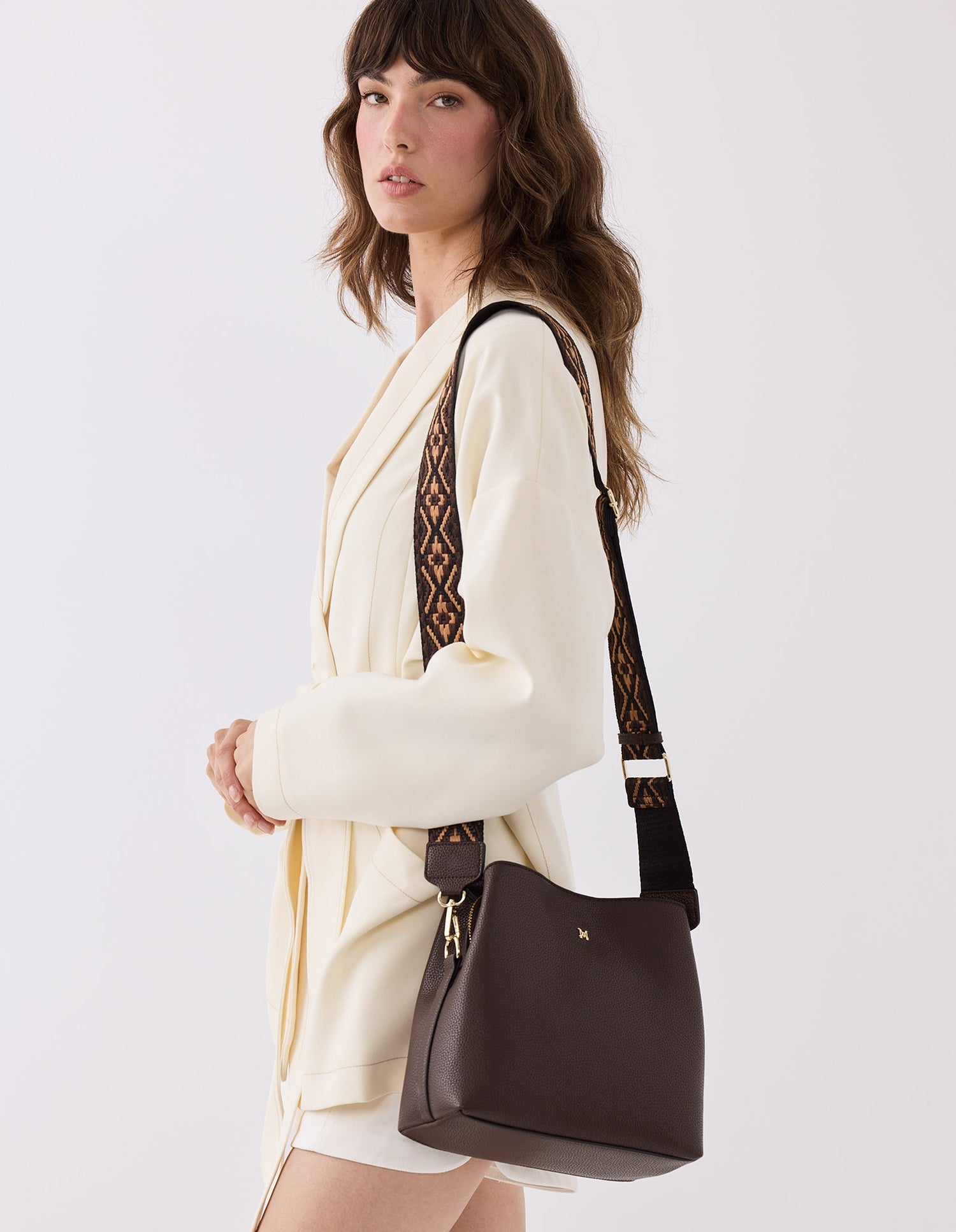 Joanie 3 Compartment Crossbody Bucket Bag + Aztec Bag Strap-Crossbody Bags-PEROZ Accessories