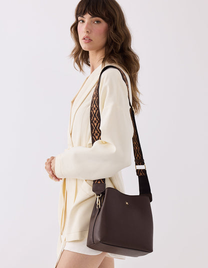 Joanie 3 Compartment Crossbody Bucket Bag + Aztec Bag Strap-Crossbody Bags-PEROZ Accessories