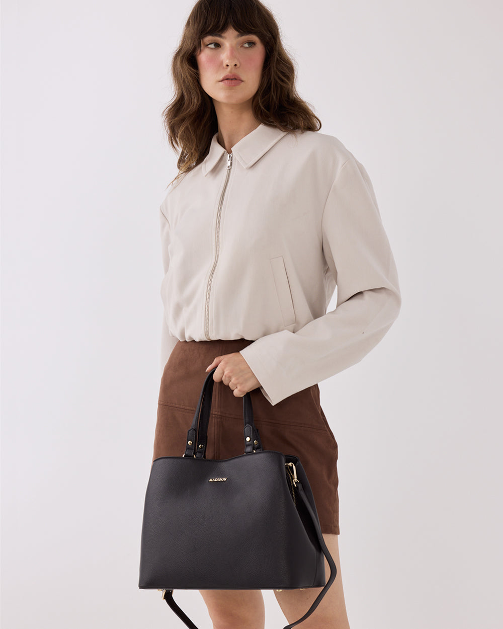 Katherine Medium Satchel With 3 Compartments &amp; Crossbody Strap-Handbags-PEROZ Accessories