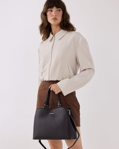 Katherine Medium Satchel With 3 Compartments &amp; Crossbody Strap-Handbags-PEROZ Accessories