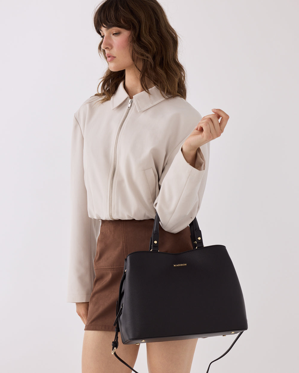 Katherine Medium Satchel With 3 Compartments &amp; Crossbody Strap-Handbags-PEROZ Accessories