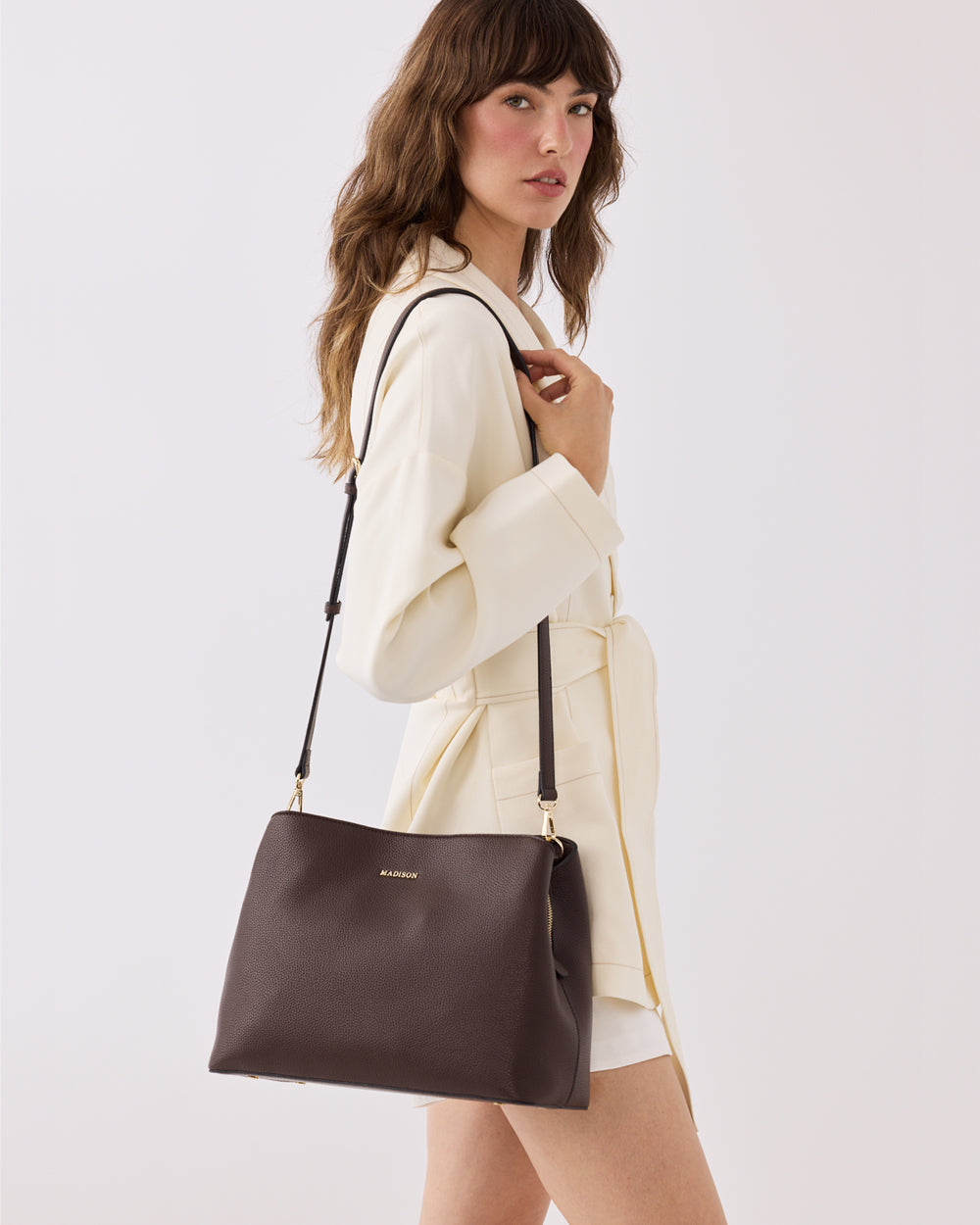 Katherine Medium Satchel With 3 Compartments &amp; Crossbody Strap-Handbags-PEROZ Accessories